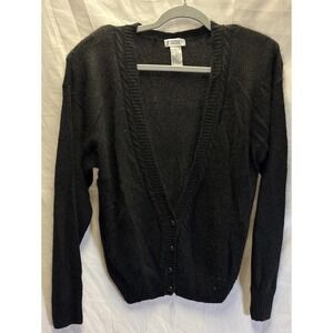 Vtg 90s De Rotchild Black Cardigan Padded Shoulders Buttons Women's Large